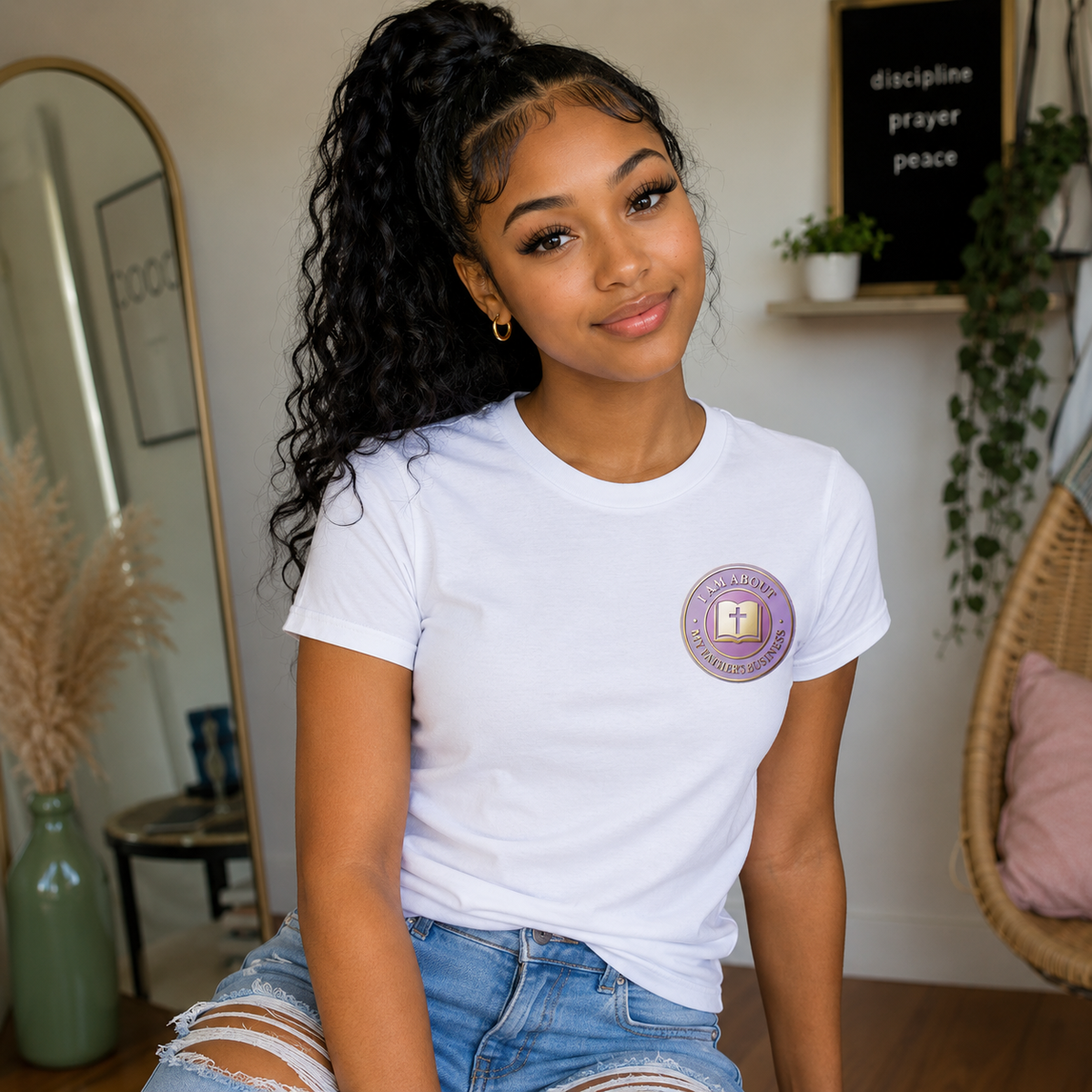 "I Am About My Father's Business" Teen Classic Logo Tee – White