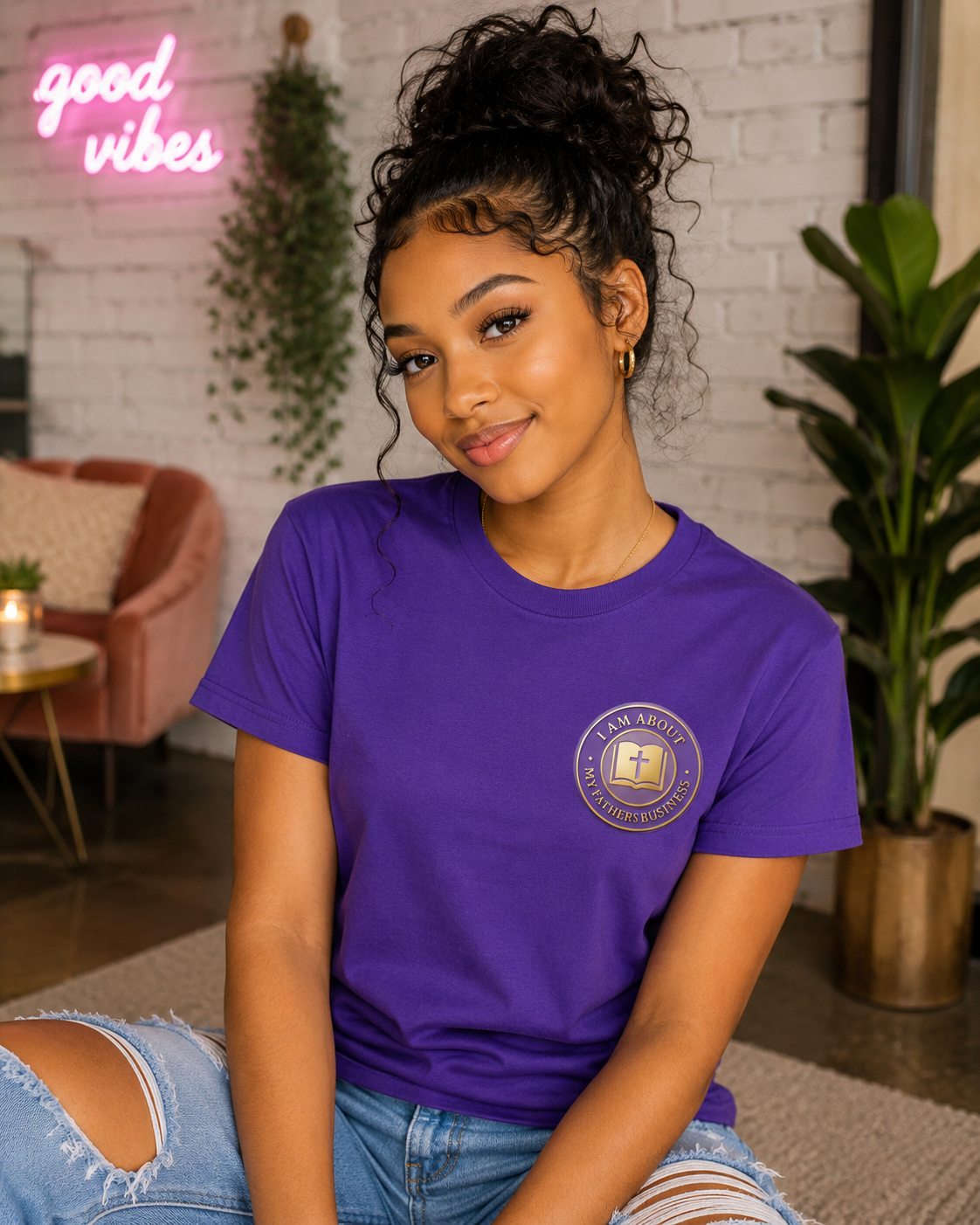 "I Am About My Father's Business" Teen Classic Logo Tee – White